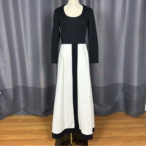 Vintage 60s Black and White Color Block Long Sleeve Maxi Dress